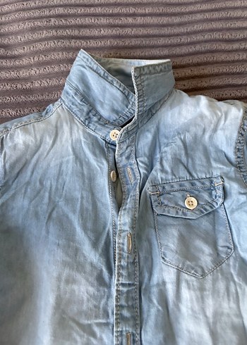 Mavi Kısa Kollu Erkek Çocuk Kot Gömlek - Görsel 2