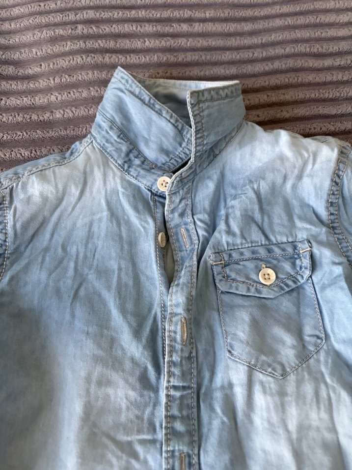 Mavi Kısa Kollu Erkek Çocuk Kot Gömlek - Görsel 2