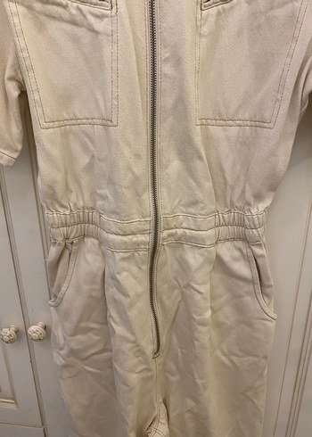 Bej Kemerli Kısa Kollu Kadın Tulum - Görsel 5