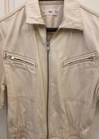 Bej Kemerli Kısa Kollu Kadın Tulum - Görsel 4