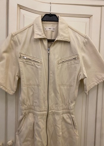 Bej Kemerli Kısa Kollu Kadın Tulum - Görsel 3