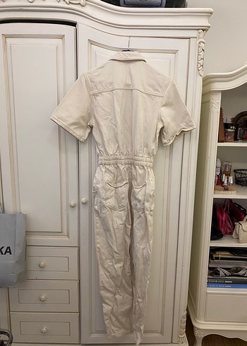 Bej Kemerli Kısa Kollu Kadın Tulum - Görsel 7