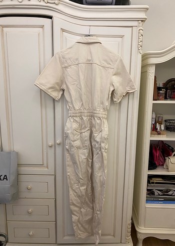 Bej Kemerli Kısa Kollu Kadın Tulum - Görsel 6