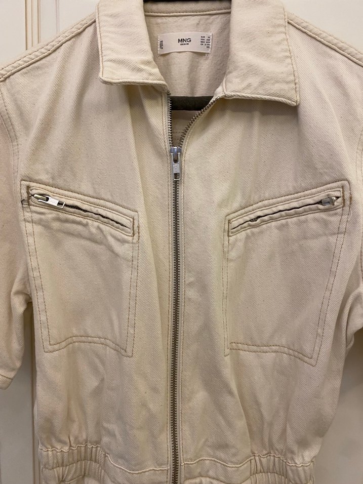 Bej Kemerli Kısa Kollu Kadın Tulum - Görsel 4