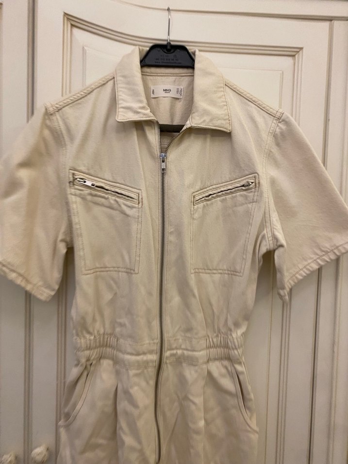 Bej Kemerli Kısa Kollu Kadın Tulum - Görsel 3