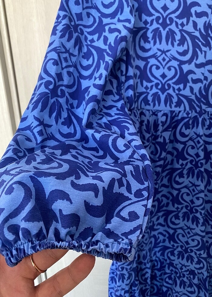 Saks desenli Tesettür Elbise - Görsel 3