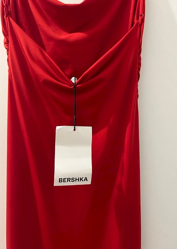 Bershka Kırmızı Uzun Drapeli Askılı Elbise - Görsel 3