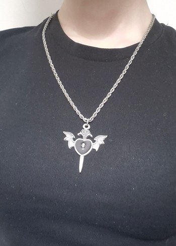 Goth Kanatlı Kalp Zincir Kolye - Görsel 2