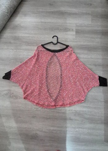 Kadın Pembe Uzun Kollu Triko Panço - Görsel 4