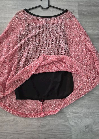 Kadın Pembe Uzun Kollu Triko Panço - Görsel 3