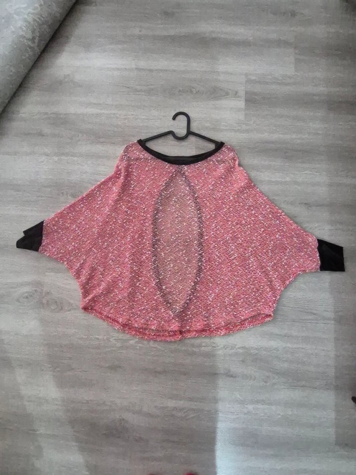 Kadın Pembe Uzun Kollu Triko Panço - Görsel 4