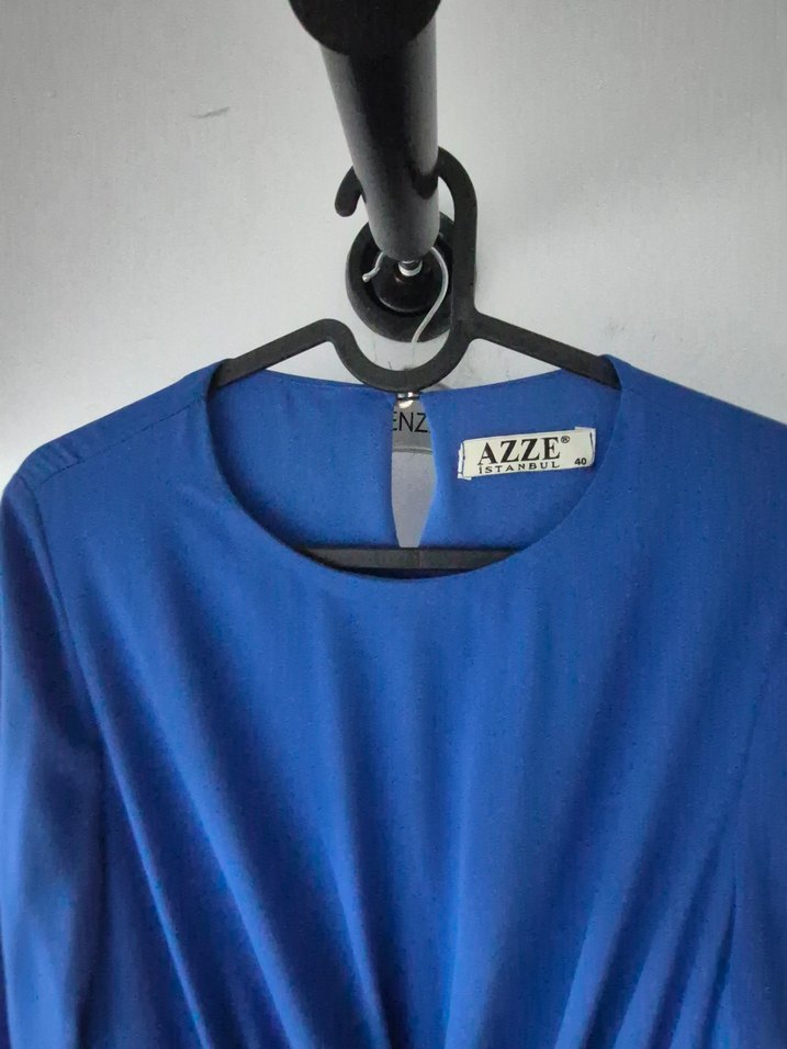 Mavi Uzun Kollu Salaş Elbise - Görsel 4