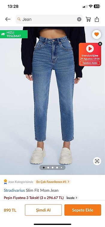 Stradivarıus jean slim fit mom jean