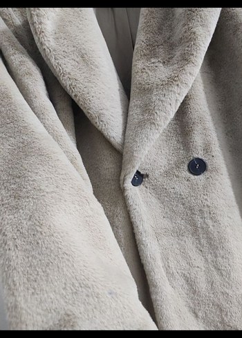 Kadın Bej Tüylü Midi Kaban - Görsel 4