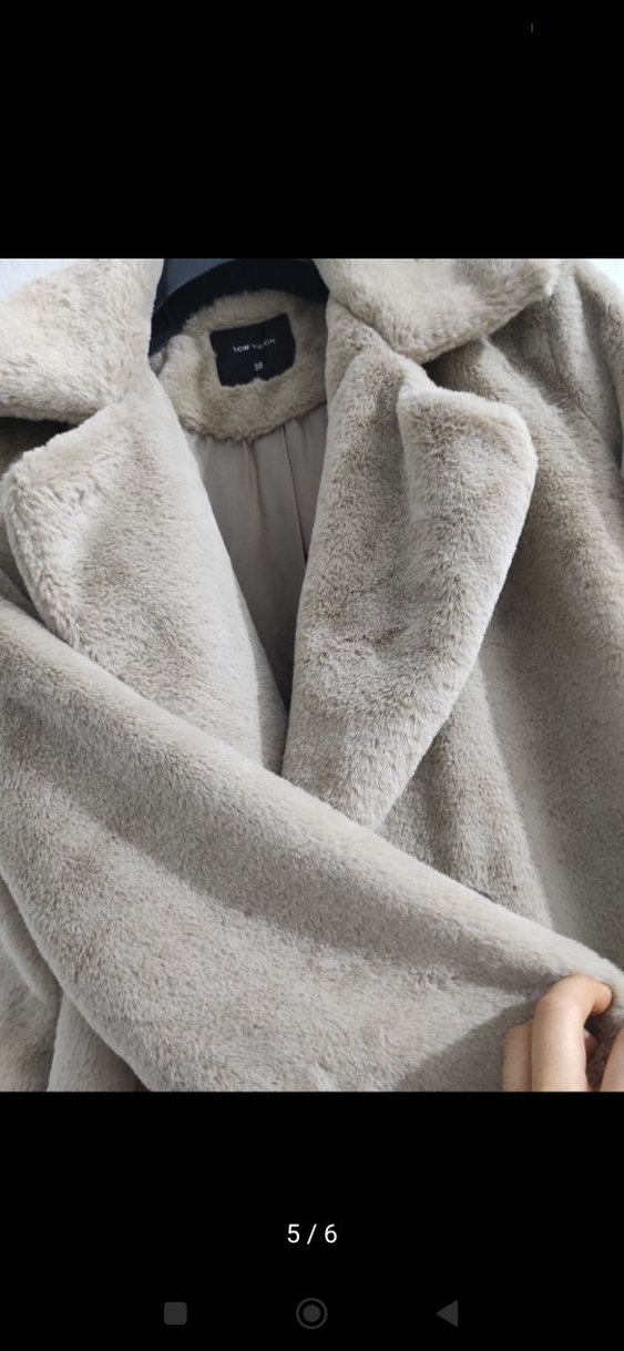 Kadın Bej Tüylü Midi Kaban - Görsel 5