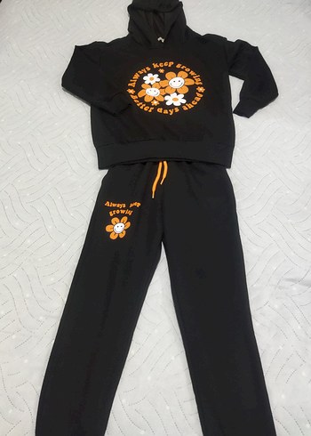 Kız Siyah Baskılı Rahat Eşofman Takımı - Görsel 3