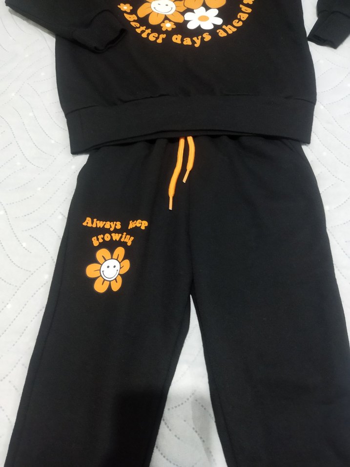 Kız Siyah Baskılı Rahat Eşofman Takımı - Görsel 5