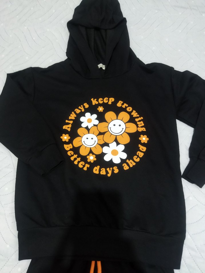 Kız Siyah Baskılı Rahat Eşofman Takımı - Görsel 4