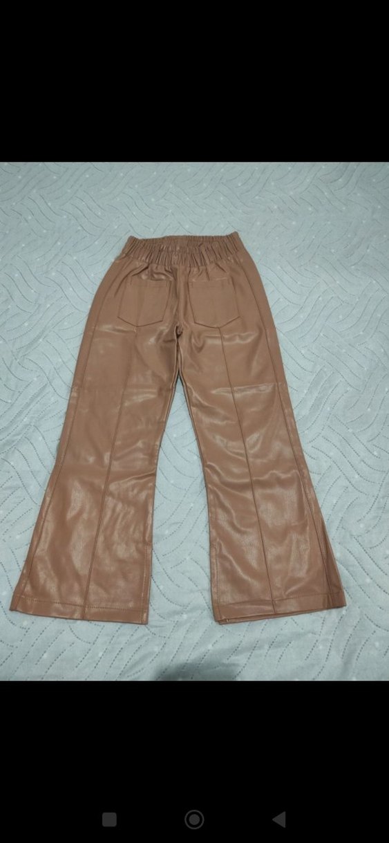 Bej Parlak Deri kız çocuk Pantolon - Görsel 2