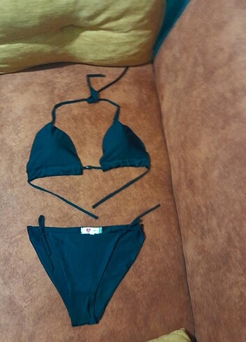 36 Beden siyah Renk Koton üçgen bikini takım 