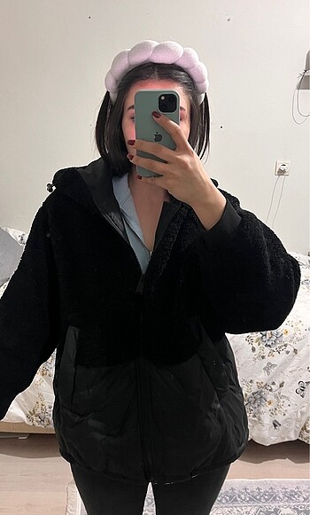 Mavi Jeans Kapüşonlu siyah sherpa mont