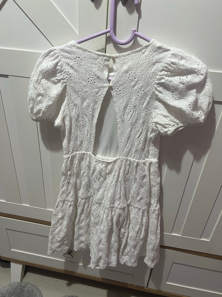 Kız Çocuk Dantelli Beyaz Elbise - Görsel 3