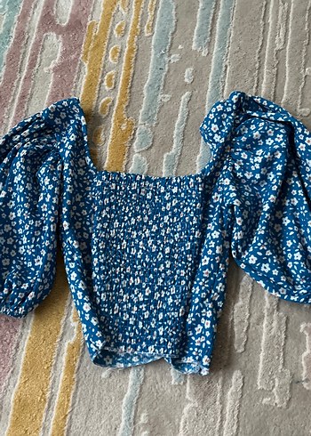 Trendyol Mavi Çiçekli Balon Kol Bohem Bluz - Görsel 3