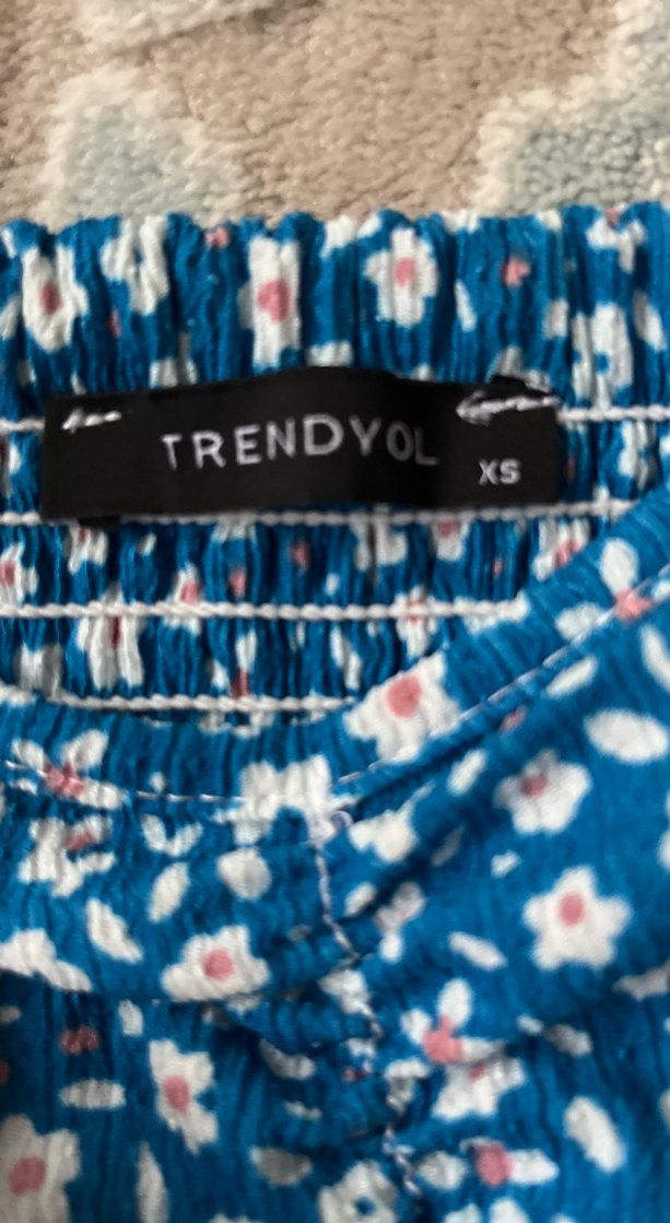 Trendyol Mavi Çiçekli Balon Kol Bohem Bluz - Görsel 2