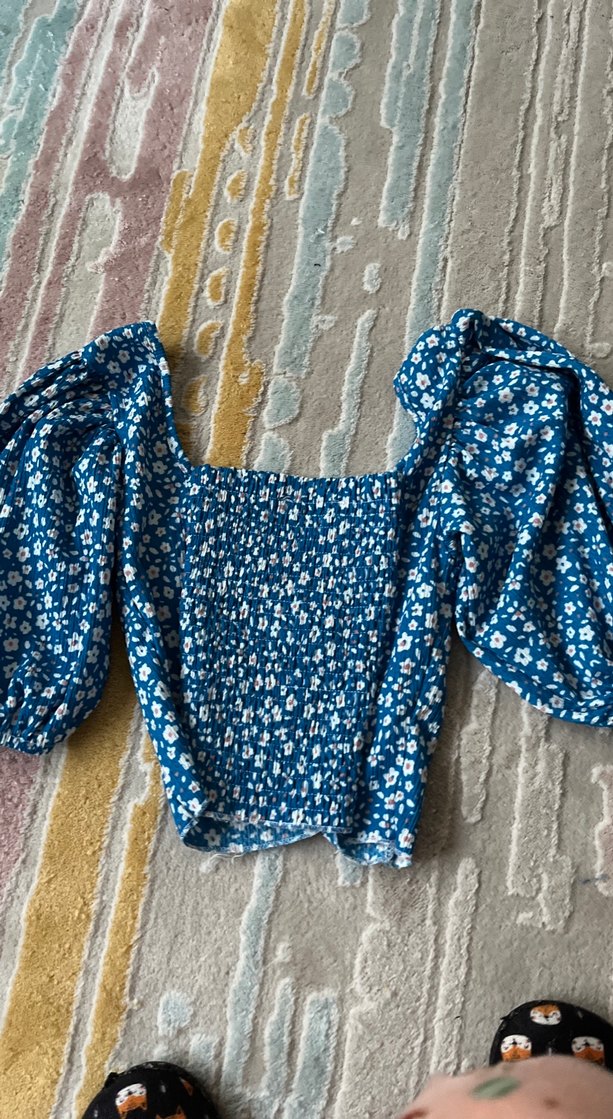 Trendyol Mavi Çiçekli Balon Kol Bohem Bluz - Görsel 3
