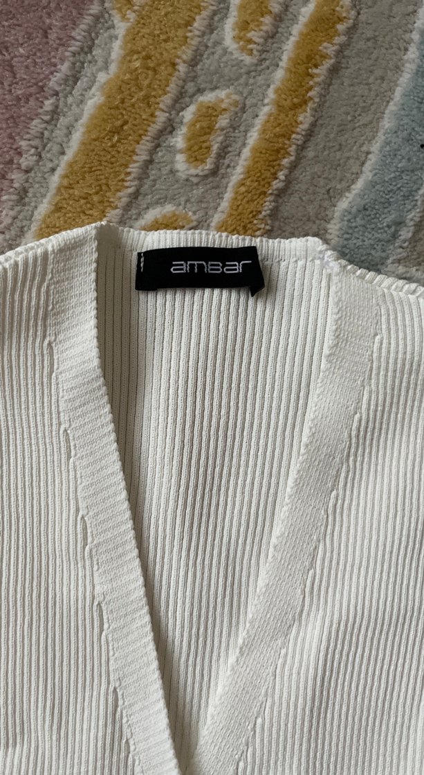 Kadın Beyaz Keten Düğmeli V Yaka Yelek - Görsel 2