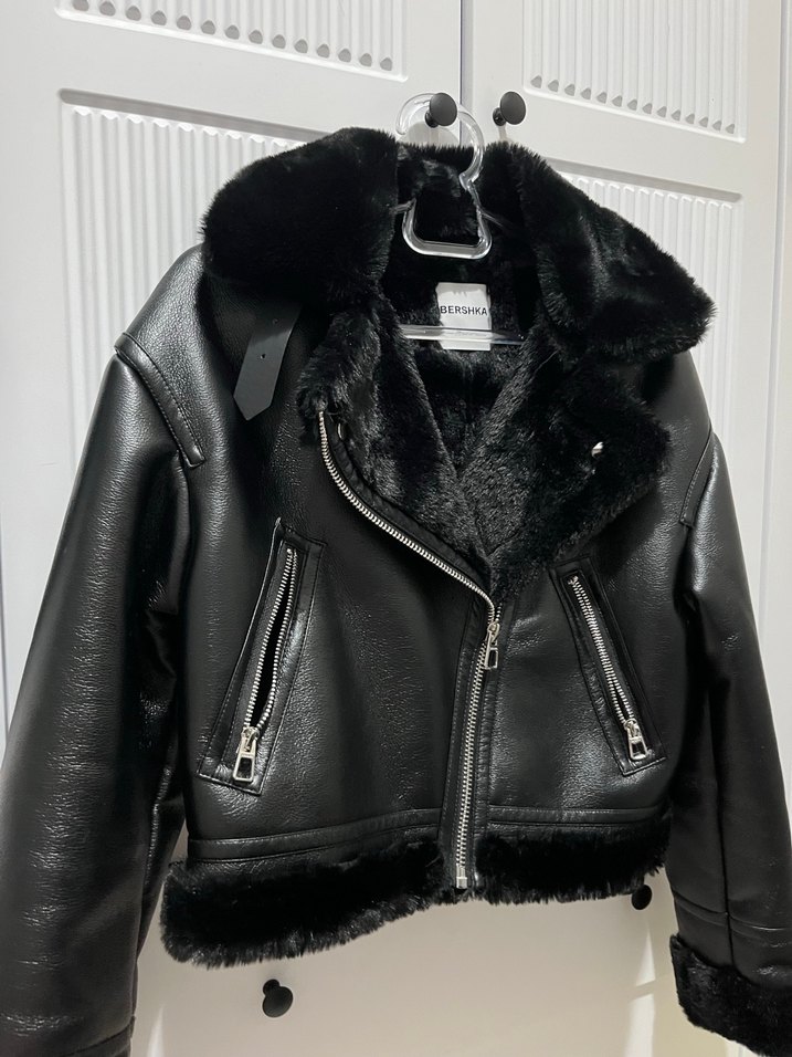 Bershka Kürklü Biker Ceket - Görsel 4