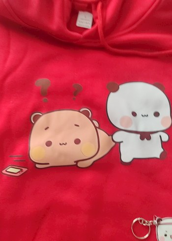 l Beden Kapüşonlu Kırmızı Dudu Bubu Sweatshirt