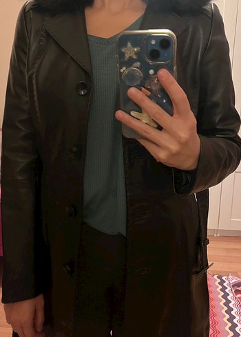 Deeimod Kürklü Siyah Deri Kadın Ceket - Görsel 5