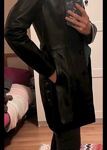 Deeimod Kürklü Siyah Deri Kadın Ceket - Görsel 6