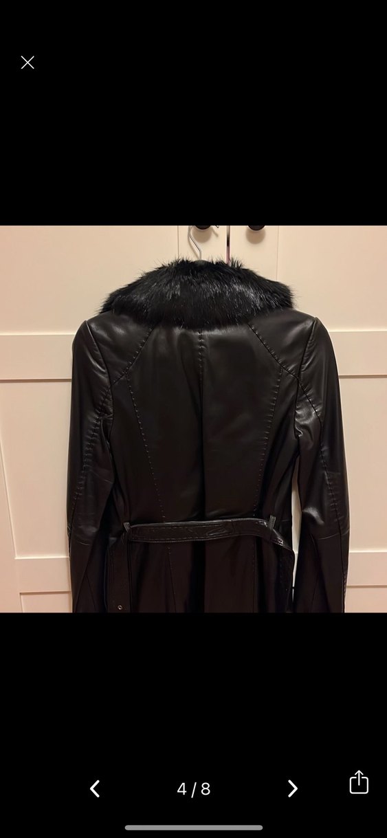 Deeimod Kürklü Siyah Deri Kadın Ceket - Görsel 4