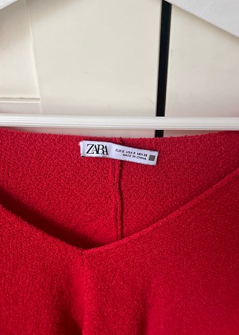 Kırmızı V Yaka Kadın Triko Kazak - Görsel 2