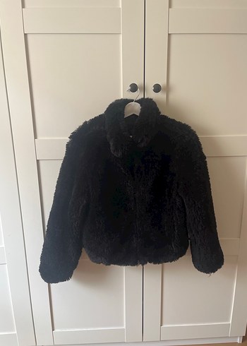 Siyah Peluş Kadın Ceket Yüksek Yaka - Görsel 4