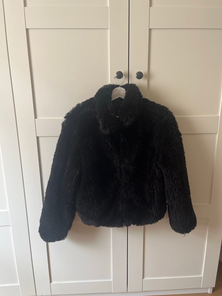 Siyah Peluş Kadın Ceket Yüksek Yaka - Görsel 4