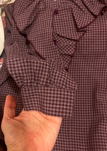 Zara Bordo Fırfırlı Kareli Kız Gömlek - Görsel 7