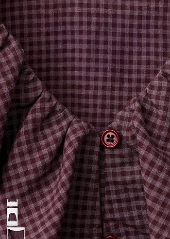 Zara Bordo Fırfırlı Kareli Kız Gömlek - Görsel 3