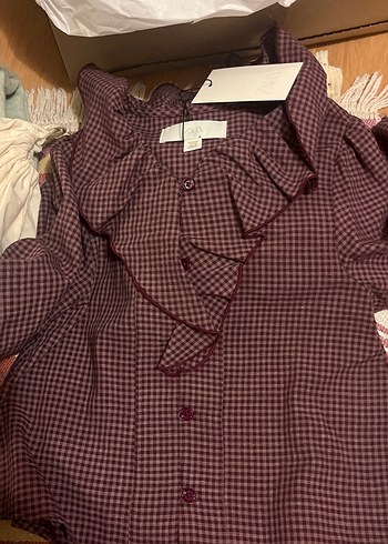 Zara Bordo Fırfırlı Kareli Kız Gömlek - Görsel 5