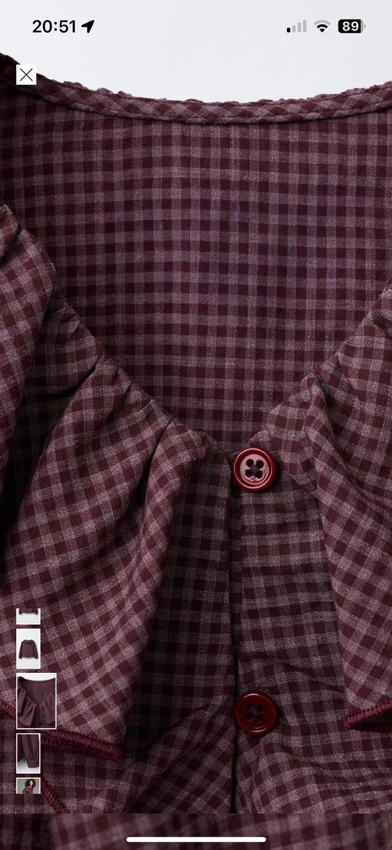 Zara Bordo Fırfırlı Kareli Kız Gömlek - Görsel 3