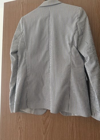 Çizgili Bej Kadın Blazer Ceket - Görsel 2