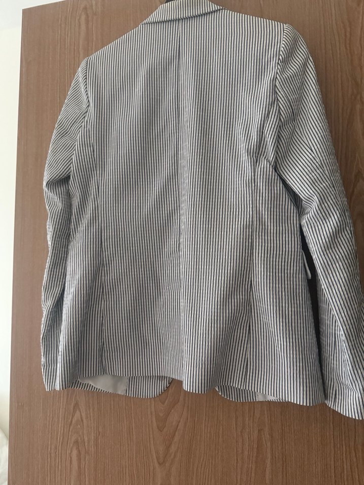 Çizgili Bej Kadın Blazer Ceket - Görsel 2