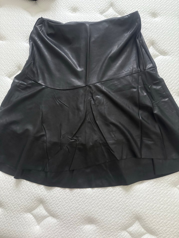 Drapeli Siyah Deri Midi Etek - Görsel 2