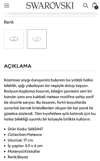 Beden beyaz Renk Swarovski meteora bileklik orjinal
