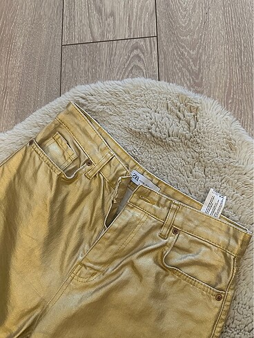 Zara Gold Zara Deri Pantolon