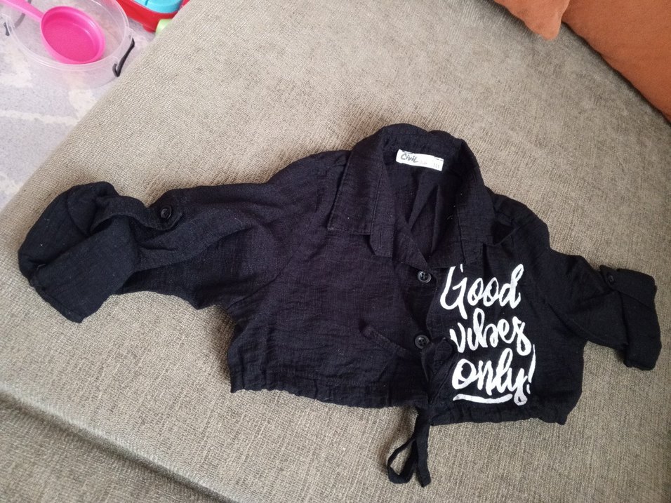 Kız Çocuk Siyah Pamuklu Düğmeli Gömlek - Görsel 2