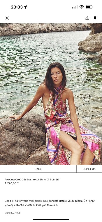 ZARA DESENL HALTER MIDI ELBİSE