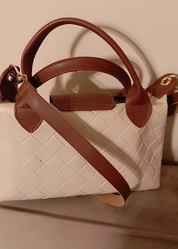 Longchamp Bej Örgü Desen Kadın Deri Çanta